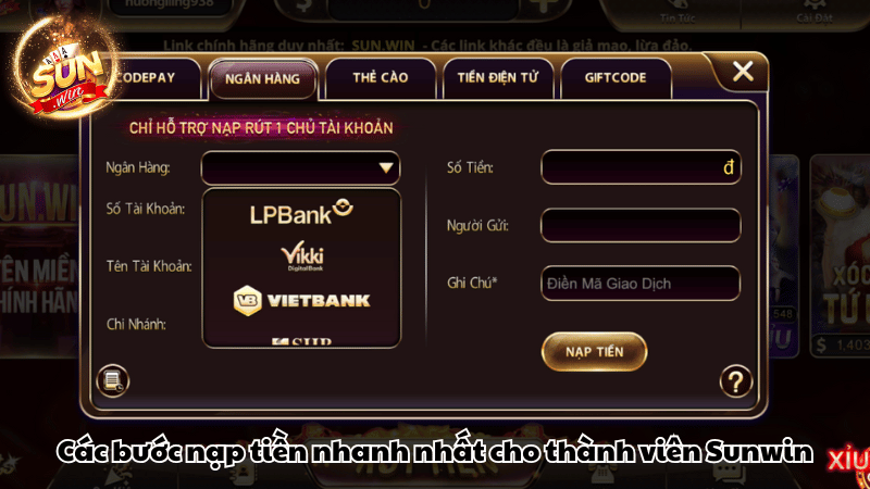 Các bước nạp tiền nhanh nhất cho thành viên Sunwin Các bước nạp tiền nhanh nhất cho thành viên Sunwin